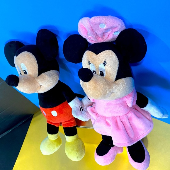 DISNEY BABIES MICKEY MOUSE & MINNIE MOUSE PLUSH RATTLE INSIDE CRINKLE BOW & EARS - Picture 7 of 14